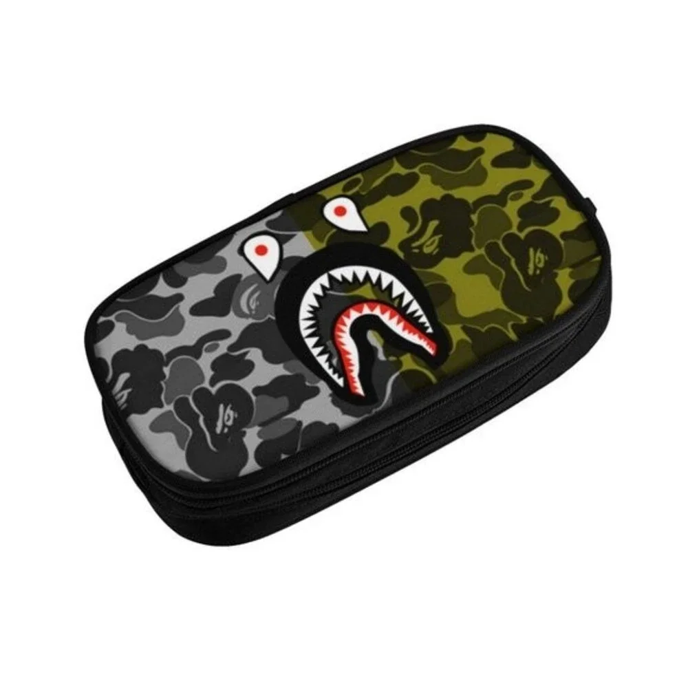 NWOT Camouflage Shark Camo Pencil Case for Boy Girl Kid Pen Bag Box BlackGreen